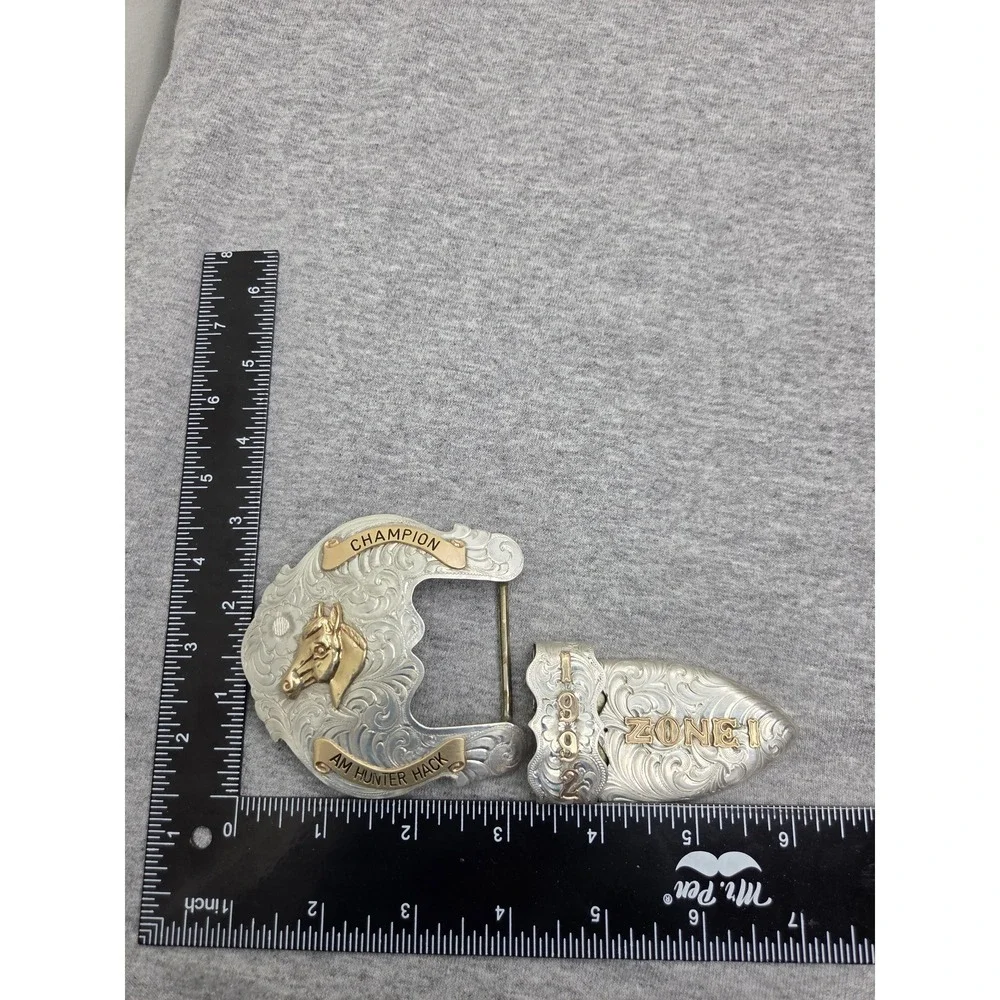 1992 Wage Trophy Belt Buckle 3 Piece Set Hunting Champion Sterling Overlay